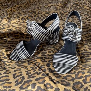Tory Burch Navy and White Striped Sandals
